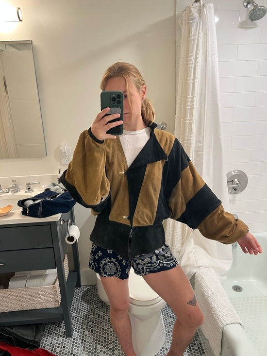 Vintage Jackets & Blazers - Vintage Black & Brown Suede Colorblock Bomber Jacket